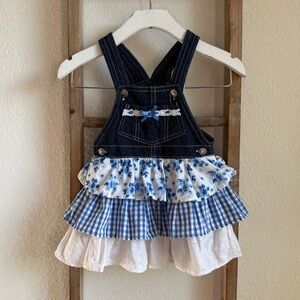 Young Hearts Denim Overalls Triple Pattern Ruffle Dress sz: 3T